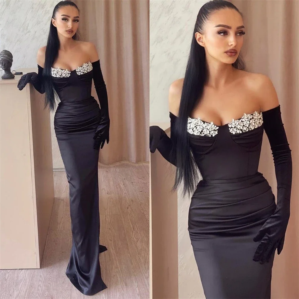 Prom Dresses Sparkle Off The Shoulder Sheath Cocktail Sequin Hugging Satin Occasion Evening Gown robe pourcérémonie de mariage