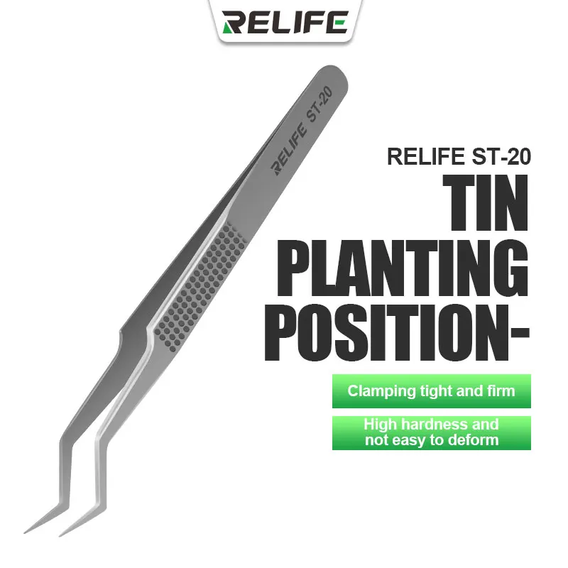 RELIFE ST-20 Tin Planting Tweezers Corrosion-Resistant Tools for Soldering and IC Chip Micro-repair Pliers Stainless Steel