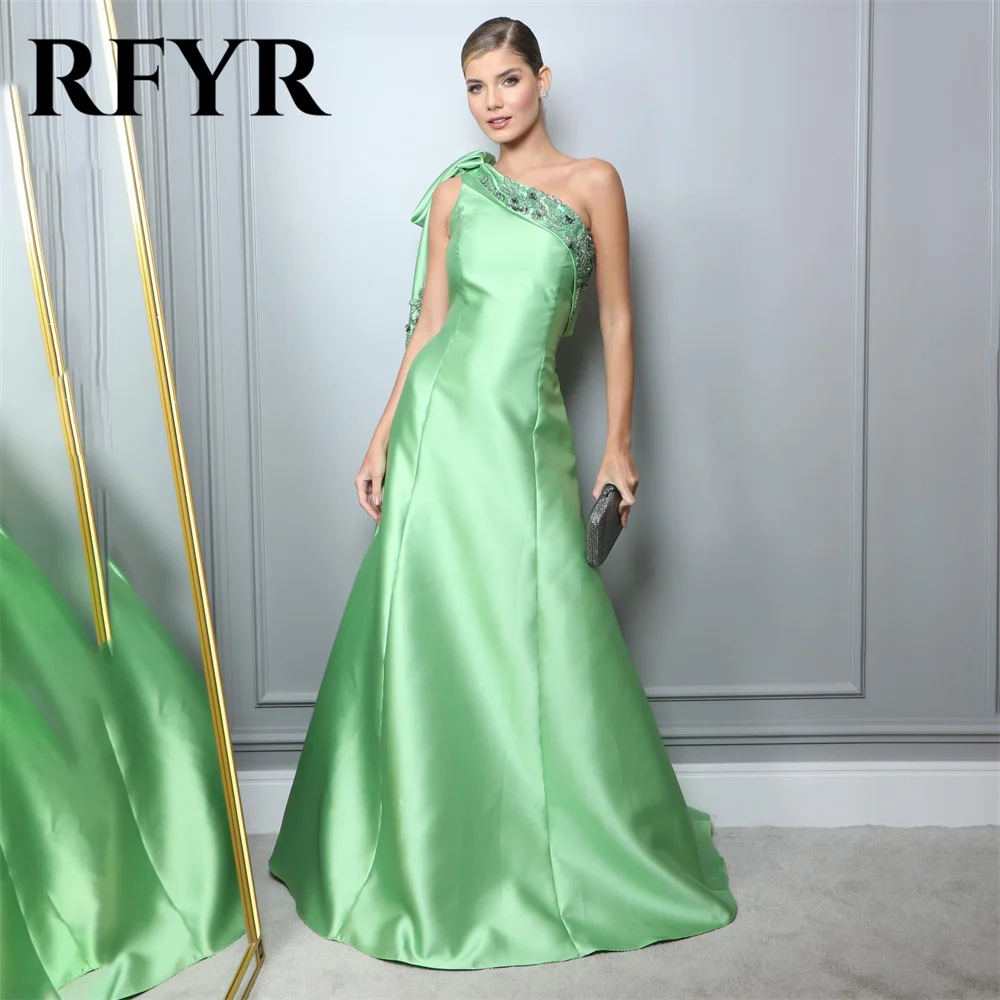 RFYR Mint Green Elegant Sexy Wedding Party Dress One Shoulder Celebrity Dresses Beading Special Occasion Dresses robes du soir