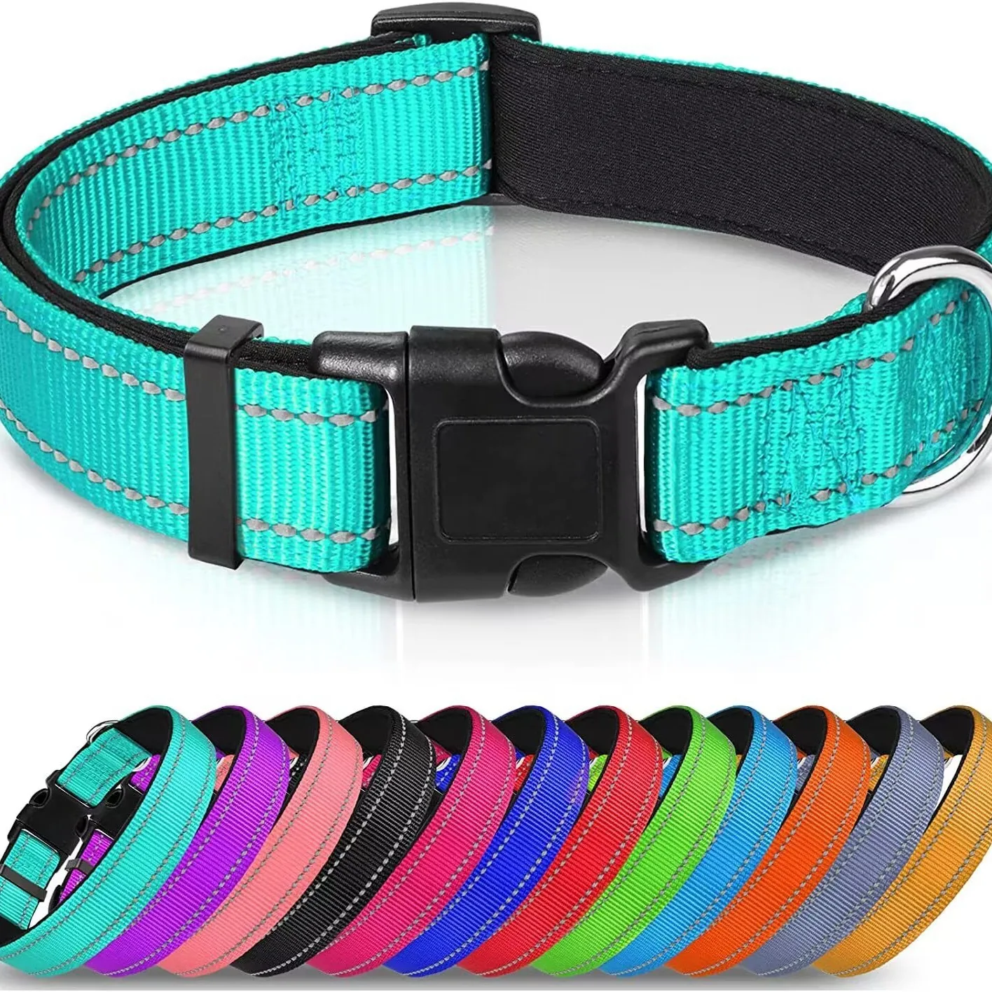 Reflective Dog Collar,Soft Neoprene Padded Breathable Nylon Pet Collar Adjustable for Medium Large Dogs, Neck 25-60 Centimeter