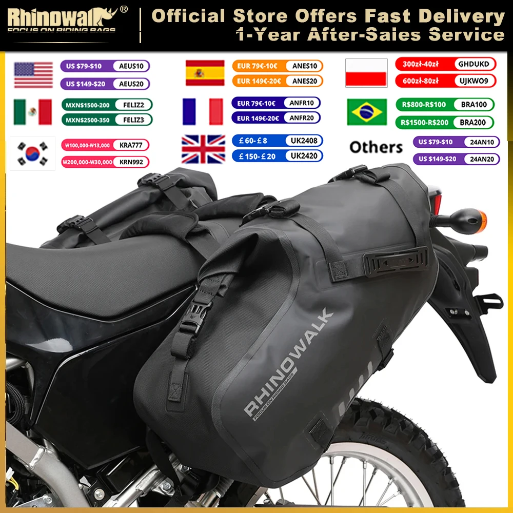 Rhinowalk Motorcycle Bag 100%Waterproof 18L/28L/48L Large Capacity 2 Pcs Universal Fit Motorcycle Pannier Bag Saddle Side Bags