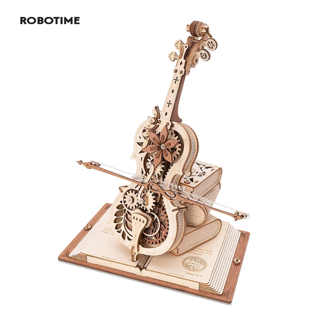 Robotime 3D Wooden Puzzle ROKR Funny Magic Cello Mechanical Music Instrument Creative Toys for Child  AMK63