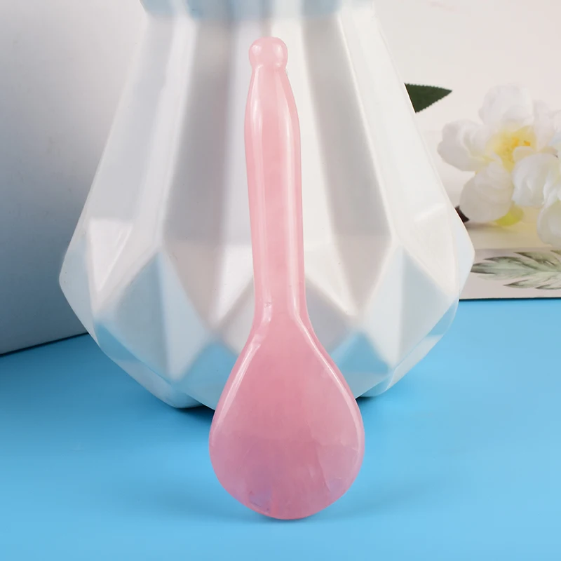 Rose Quartz Round Spoon Shaped Gua Sha Tool Face Massage Wand Head Neck Eye Acupuncture Pen Natural Stone Crystal Beauty Product