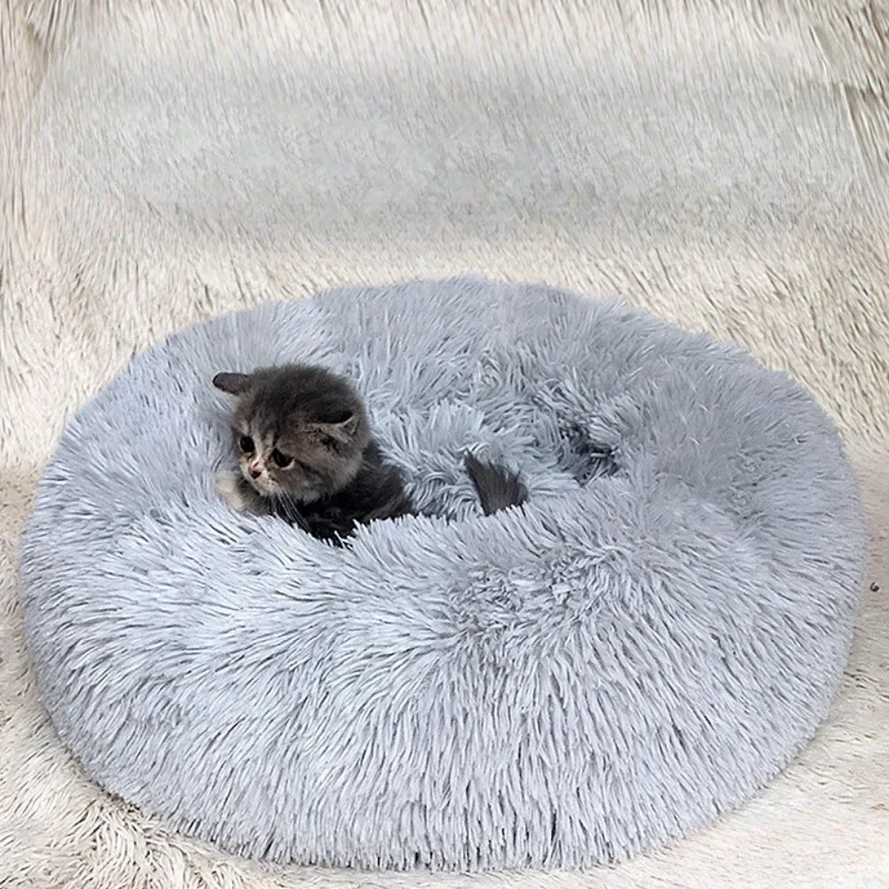 Round Cat Nest Plush Soft Mat For Small Dogs Cats Nest Fluffy Kennel Round Winter Warm Mat Warming Sleeping Bed Pets Supplies