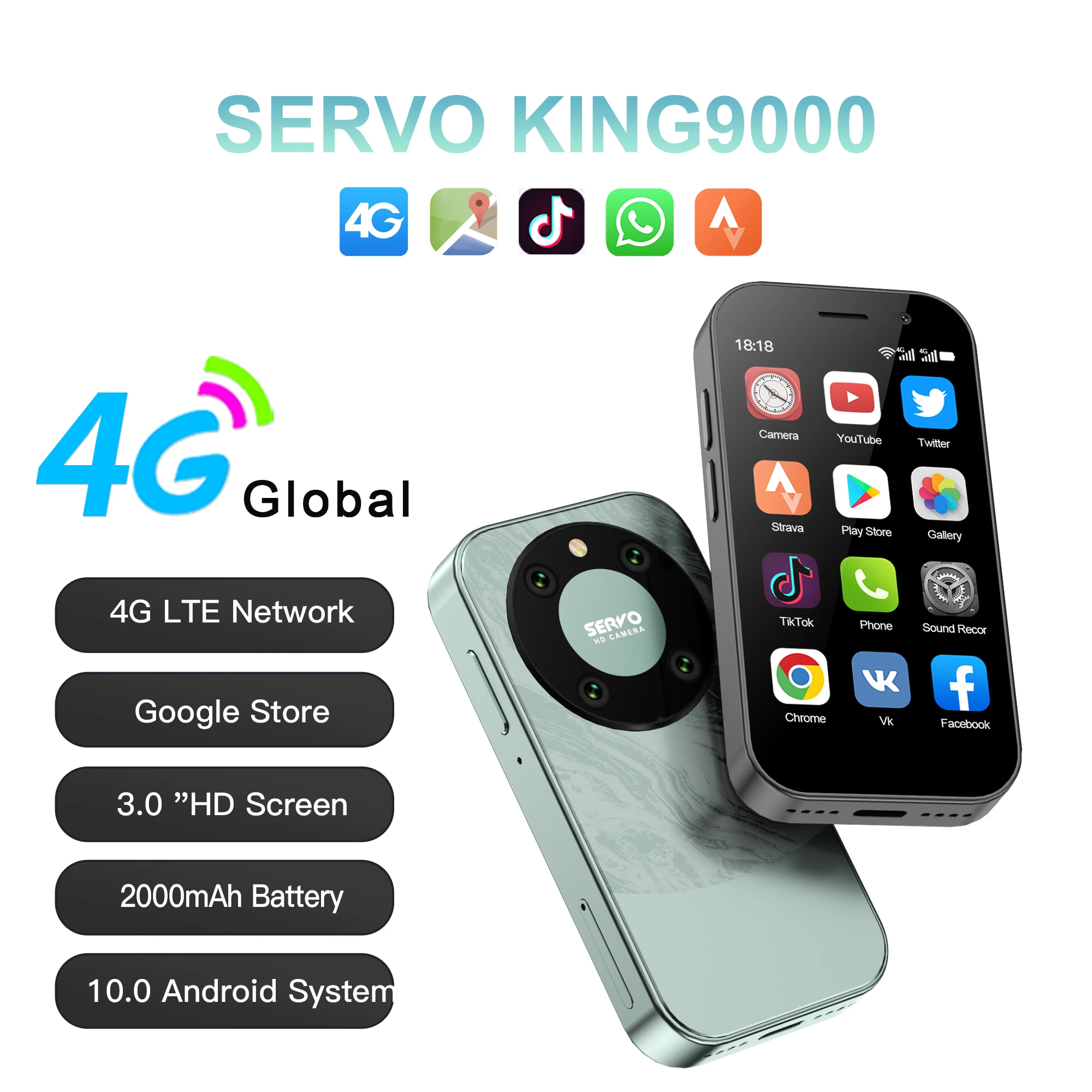 SERVO 2024 KING9000 4G Mini Smartphone 64GB ROM Android 10.0 2000mAh 3.0” Screen Face Unlock Small Mobile Phones New Year Style