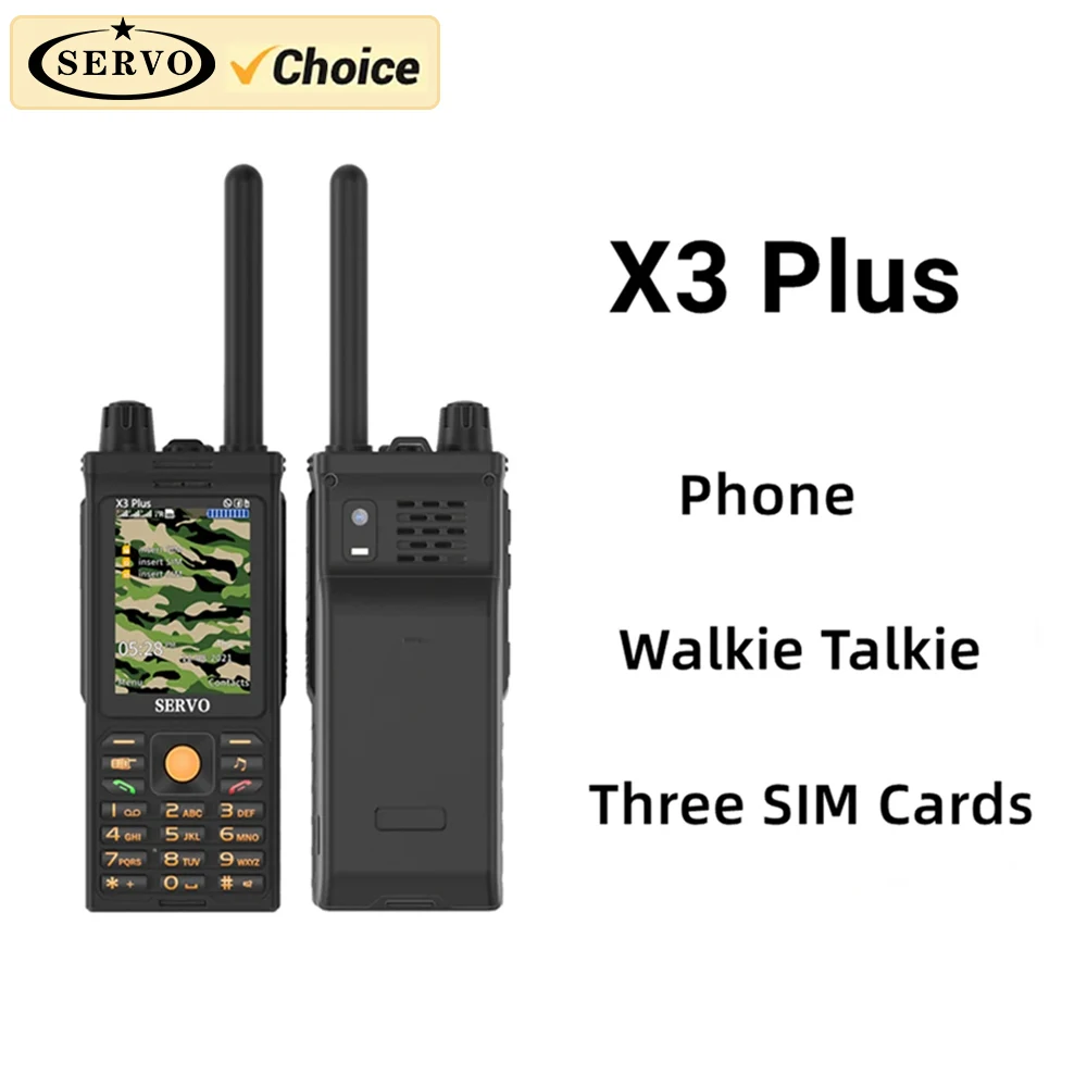 SERVO 3 SIM Cards Mobile Phone with Walkie Talkie 2.4inch Magic Voice FM Radio UHF Band 400 MH-470 MHZ 4000mAh Battery Cellphone