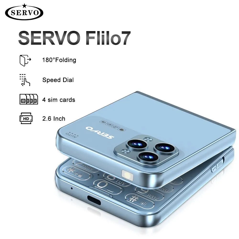 SERVO Flilo7 New 4 SIM Flip Mobile Phone 2G GSM Call Recording Speed Dial FM Magic Voice Torch Type-C Charge 180° Fold Cellphon