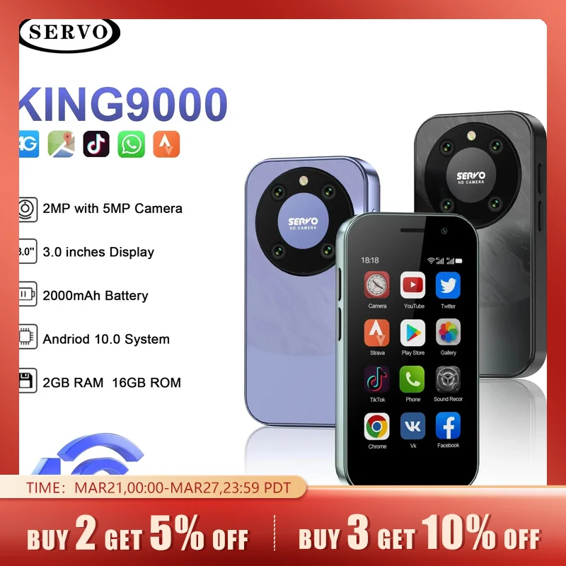 SERVO KING9000 4G LTE Cellular Mini Smartphone Android 10.0 Dual SIM 2GB+16GB 2000mAh 5MP Camera 3.0