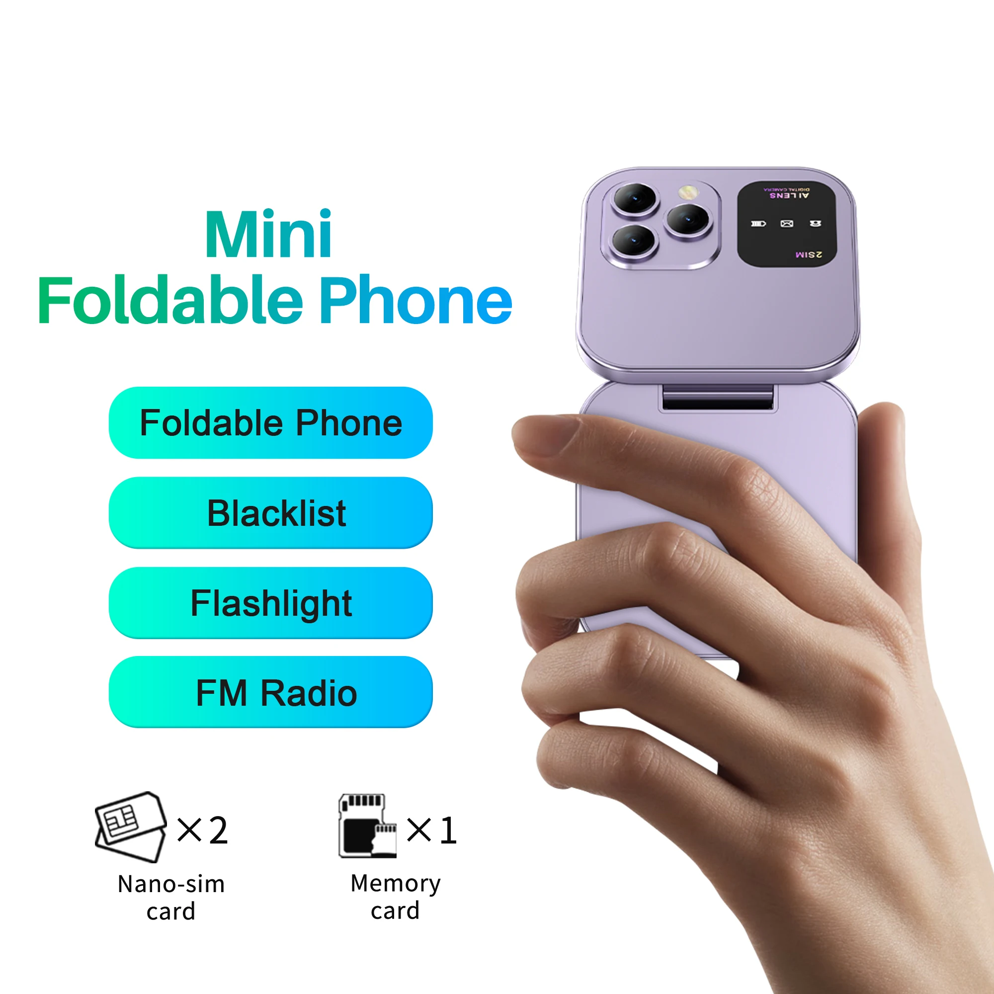 SERVO Mini Flip Mobile Phone 1.77 ” Screen 2 SIM Camera Flashlight Blacklist Speed Dial Magic Voice FM Radio Foldable Cellphone