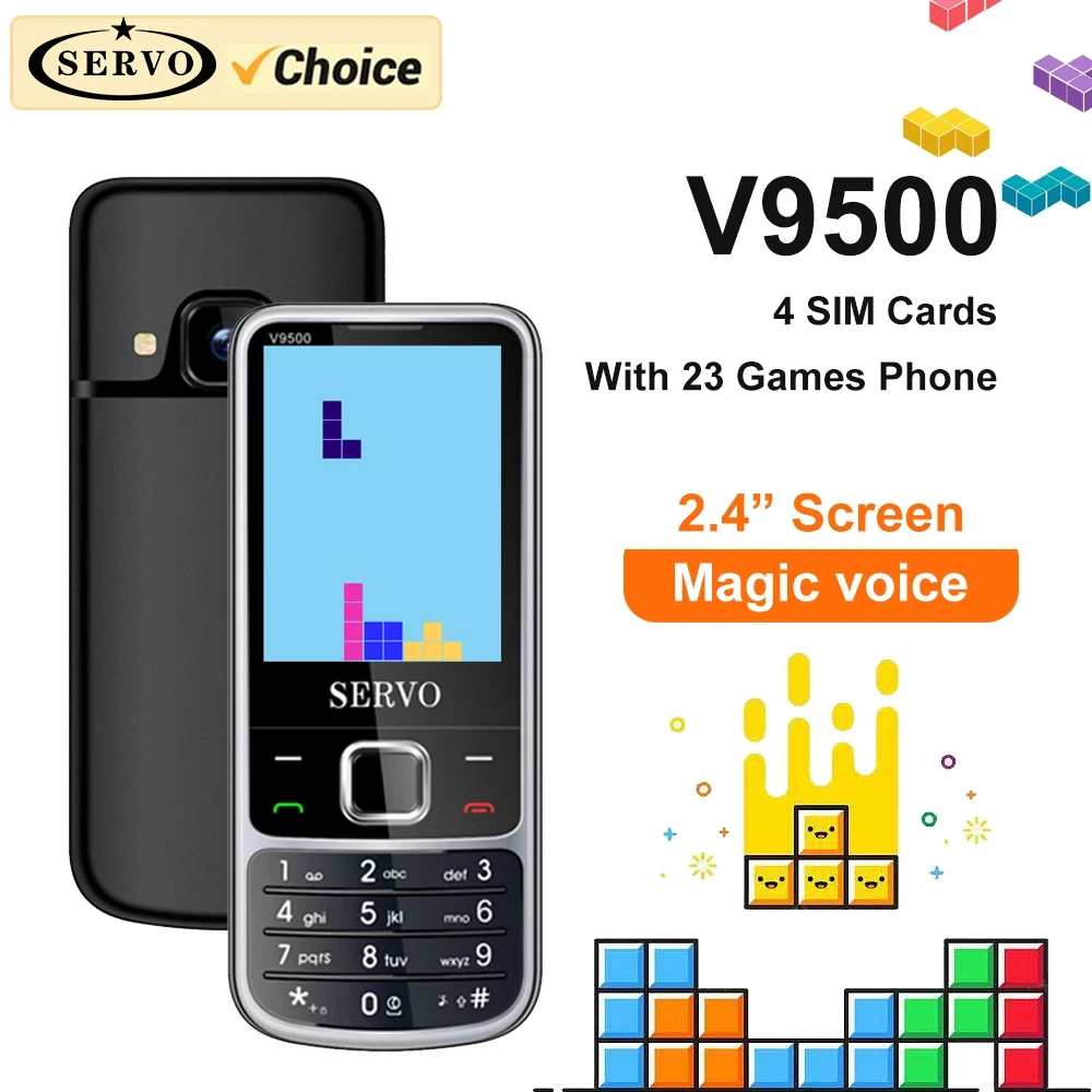 SERVO V9500 Four SIM Unlocked Mobile Phone 2G GSM Speed Dial Magic Voice Recorder FM Blacklist High-Capacity Phonebook Cellphone