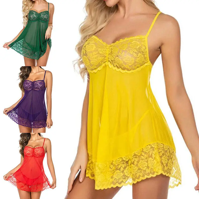 Sexy Women’S Lingerie Silk Lace Underwear Sleepwear Sleeveless Night Dress Babydoll Pajamas Lace Sexy Hot Clothes Exotic Pajamas