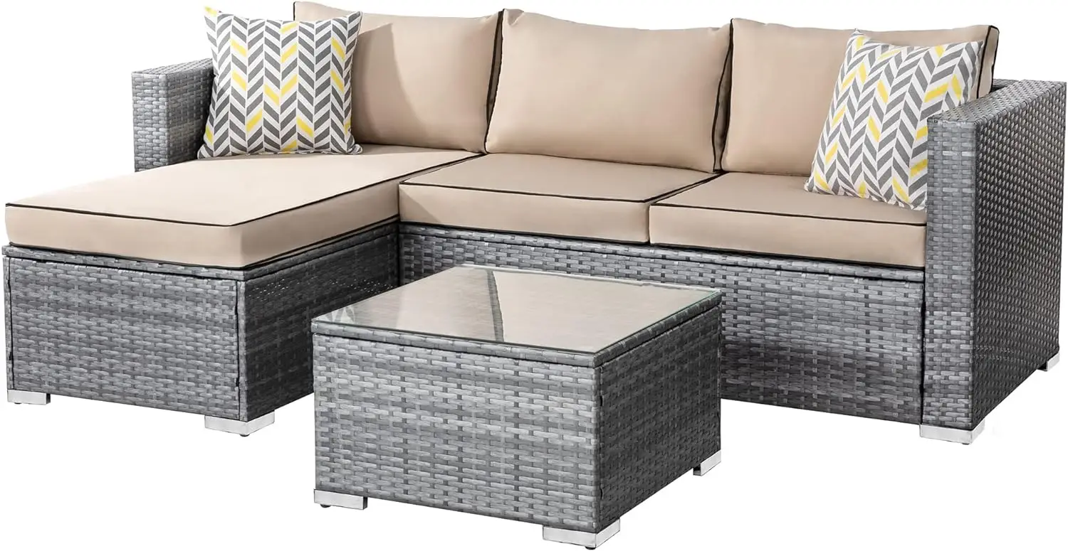 Shactive Rattan Wicker Patio Furniture Sets, Outdoor Sectional Sofa, Small  Conversation, Silver, All-Weather, 3 Pieces