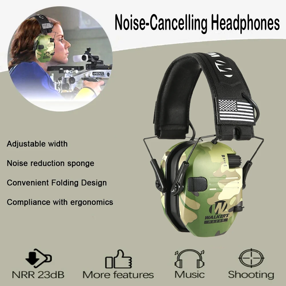 Shooting Ear Protection Safety Earmuffs Noise Reduction Slim Shooter Electronic Muffs Hearing Protector for Huning NRR23dB