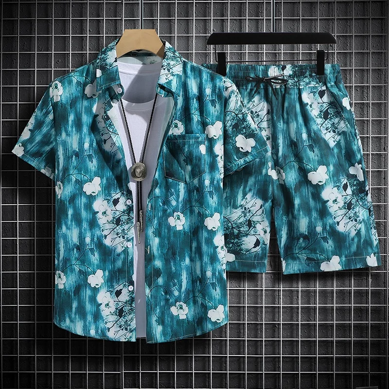 Short Sleeve Floral Shirt Beach Suit Suit Men’s Seaside Travel Clothes Hawei Style Thai Travel Couple Casual Tops