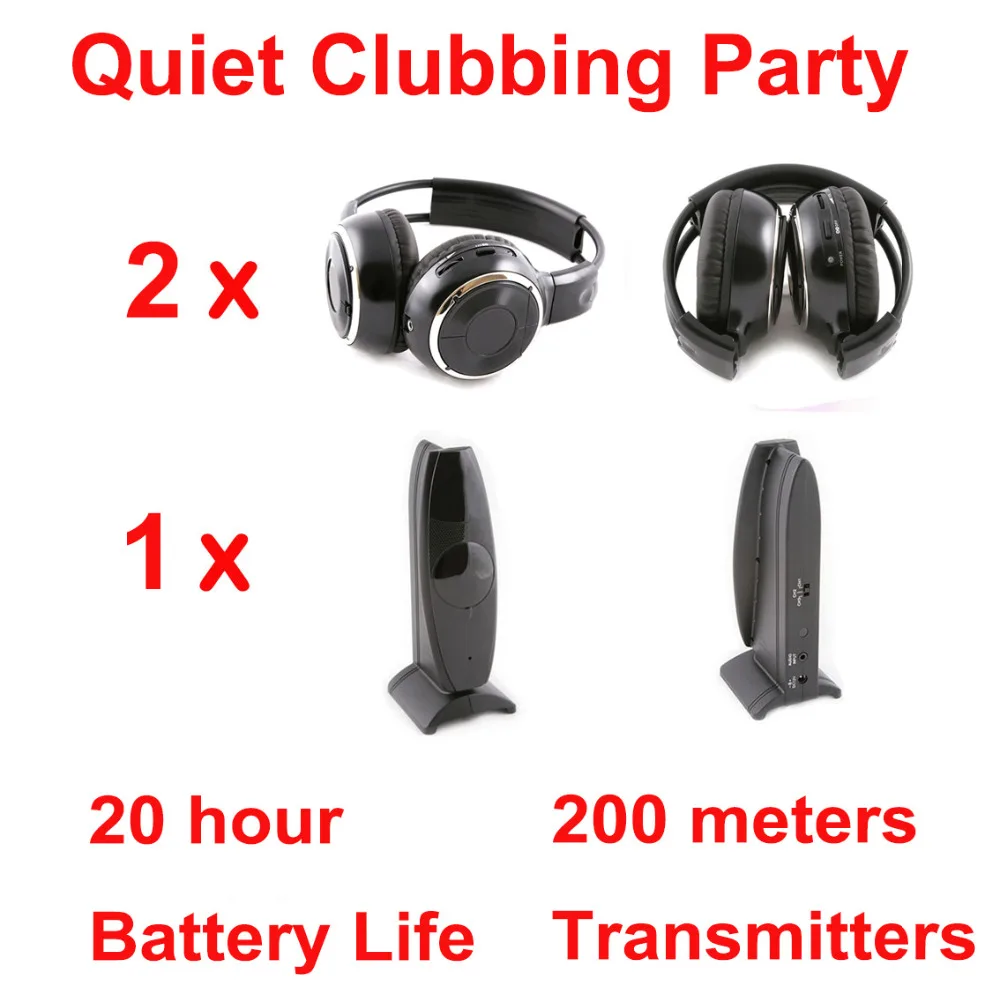 Silent Disco Compete System Folding Wireless Headphones Bundle with 2 Headsets with 200m Transmitter for Family Entertainment