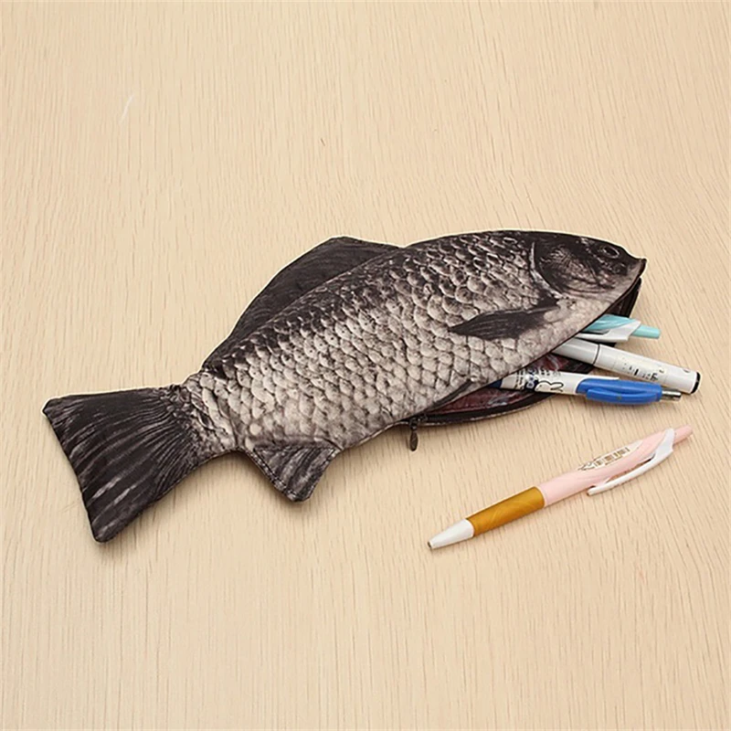 Simulated Crucian Pencil Bag Personality Creative Salt Fish Shaped Pen Pencil Case Funny Handbag for Students Teenages Girls