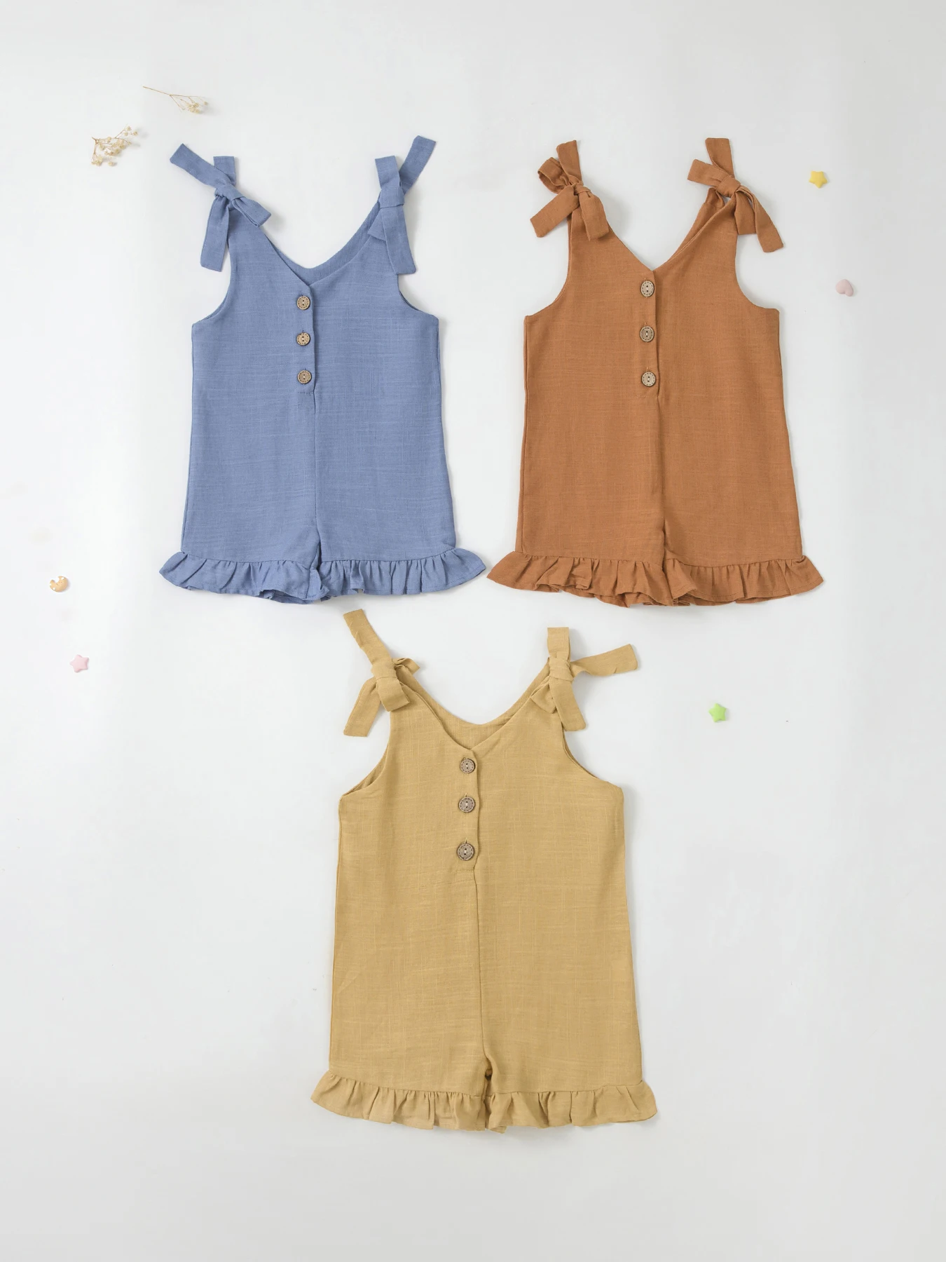 Sleeveless cotton and linen jumpsuit for baby solid color ruffled casual home new summer 2023