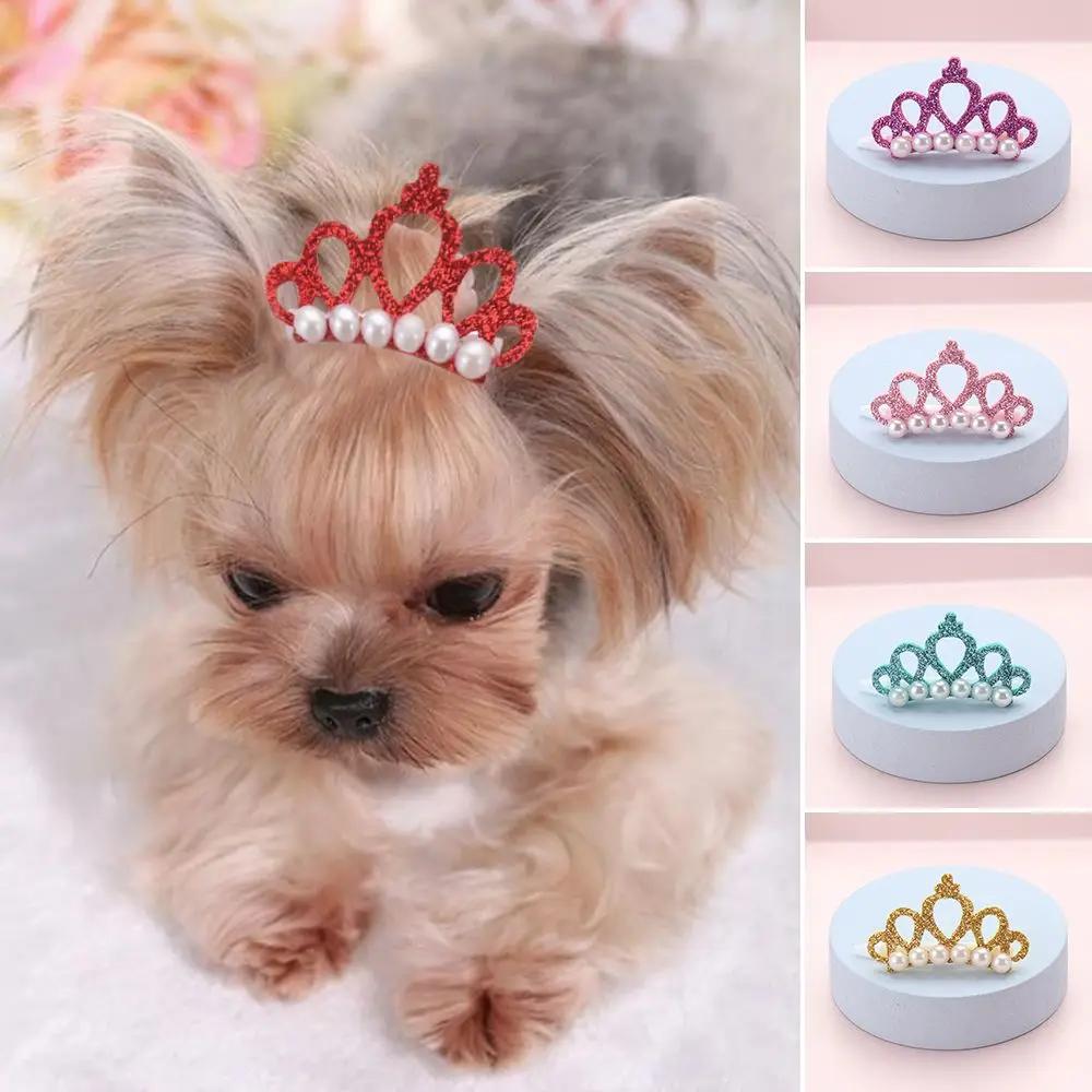 Small Dogs Faux Pearl Crown Shape Bows Hair Clips Bow Cute Head Decoration For Pets Hair Clips Grooming Cat Bow Pet Accessoires