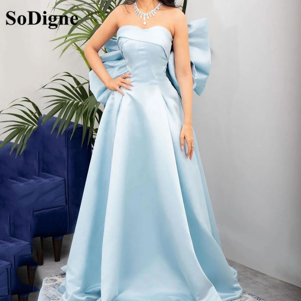 SoDigne Sky Blue Evening Dresses 2024 With Big Bow vestidos de noche Long Party Gown Special Occasion Dress Formal Gown