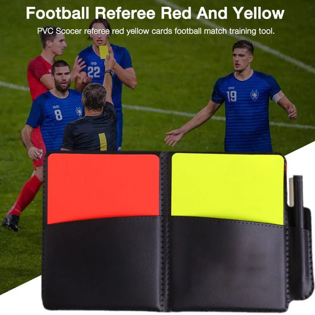 Soccer Referee Record Book Fluorescent Red Yellow Cards Recording Equipment And Leather Football With Pencil Wallet Paper D7P2