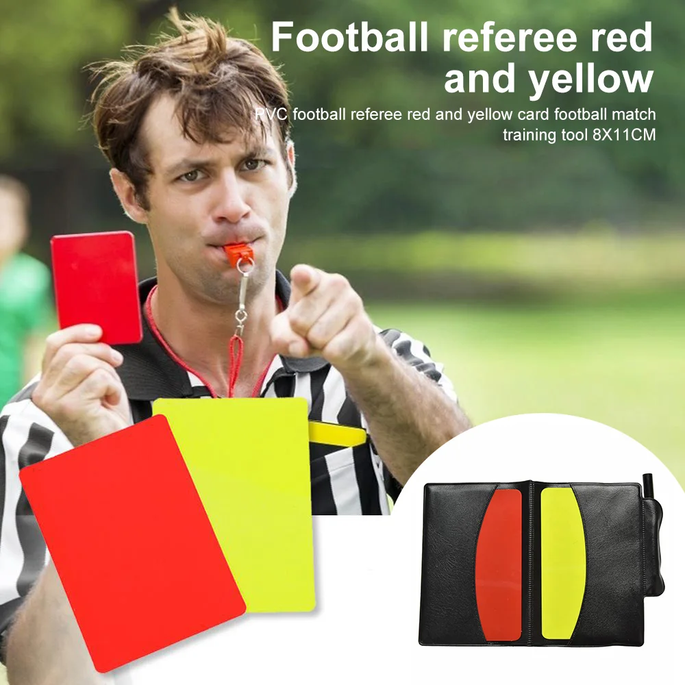 Soccer Referee Record Book Fluorescent Red Yellow Cards With Leather Wallet And Pencil Recording Paper Football Equipment