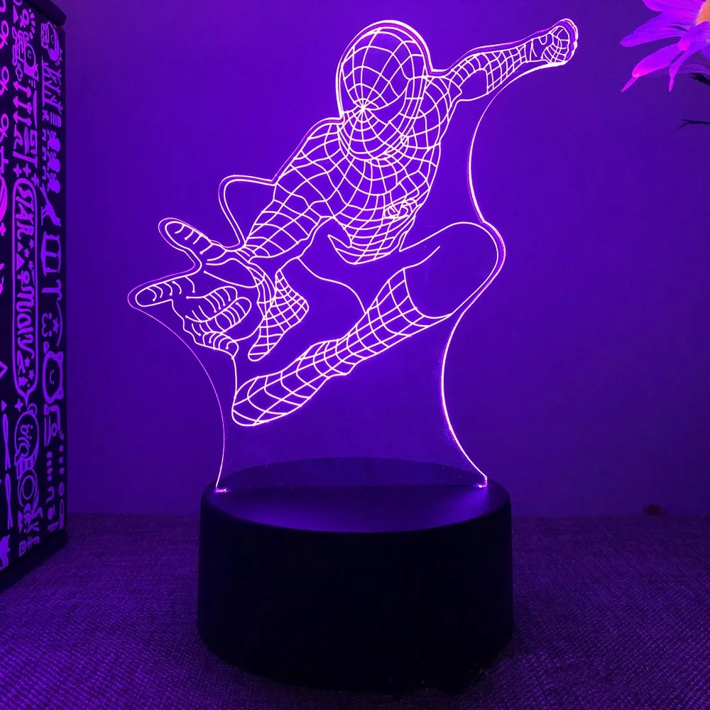 Spiderman 3D Acrylic Night Light USB Stereo LED Desk Lamp Phantom Light Surprise Birthday Gift LED Light Using USB and Battery