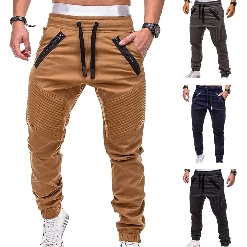 Spring and Autumn Fashion Men’s Drawstring Adjustable Pocket Pants New Casual Men’s Pants Jogging Slim Fit Striped Clothing