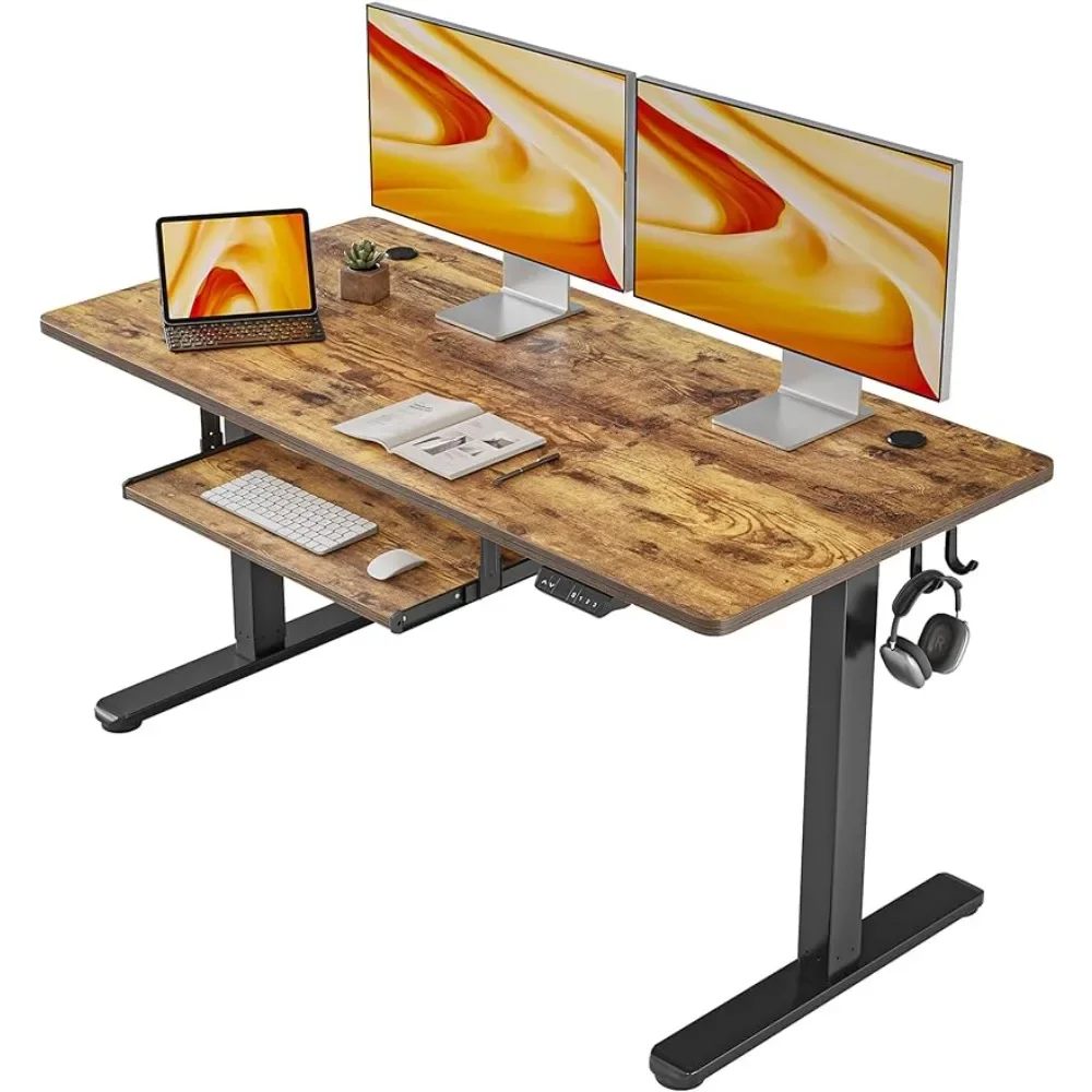 Standing Desk With Keyboard Tray Office Furniture Sit Stand Up Desk Computer Games Table Values Gamer Chair Rustic Brown Mobile