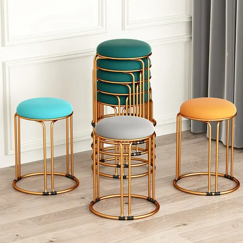 Stools Thickened Home Living Room Adult High Stool Can Be Stacked Simple Dining Round Stool Fashion Luxury Steel Stool Furniture