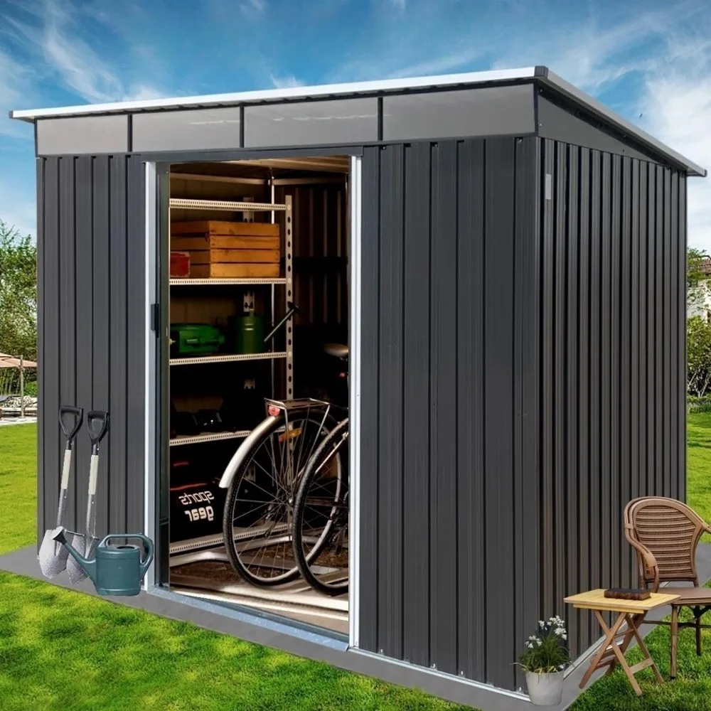 Storage Shed Outdoor Storage Shed Galvanized Metal Garden Shed With Double Lockable Doors Buildings Warehouse Supplies Home