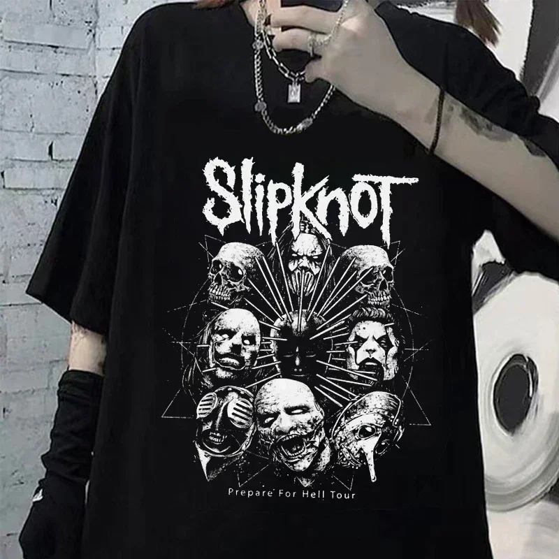 Streetwear Graphic Women T-shirt T Shirts Slipknots for Men Female Heavy Metal Tops Prepare for Hell Tour Y2k T-shirt Vintage