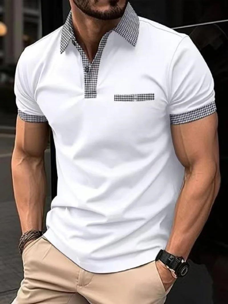 Summer Men Solid Color Polo Shirts Lapel Button Short Sleeve Tops Fashion Golf T Shirt Oversize Business Casual Men’s Clothing