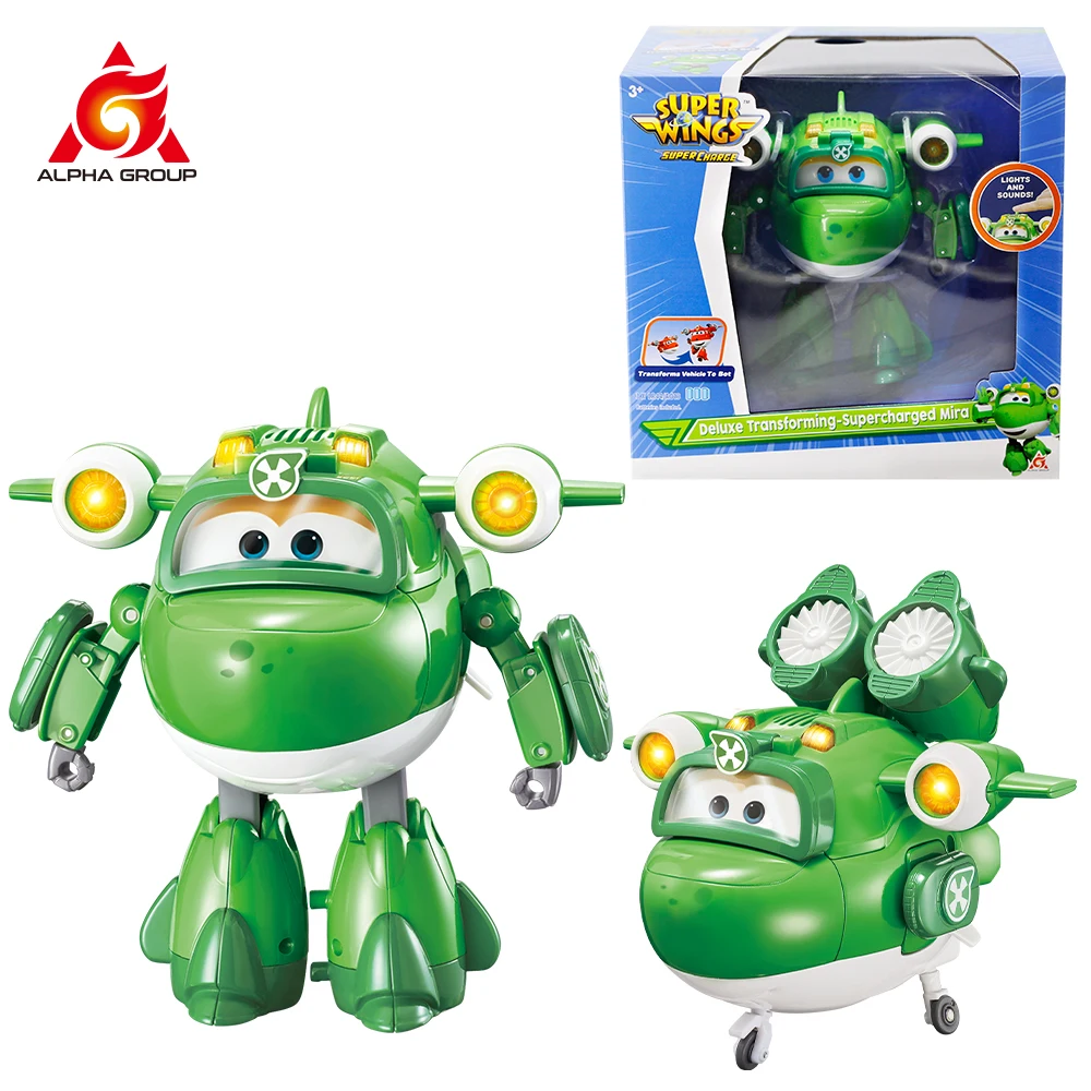 Super Wings 6 inches Deluxe Transforming Supercharged Mira Deformation Plane to Robot With lights Sounds Action Figures Toys