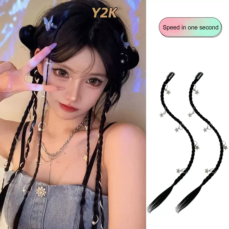 Synthetic Boxing Braids Ponytail Wigs Y2k Style Twist Braid Hair Clips Butterfly Star Design Clip In Ponytail Hair Extensions