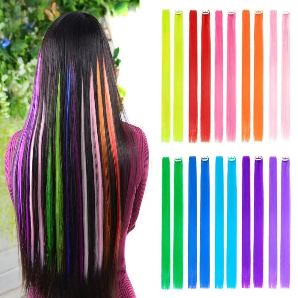 Synthetic Clip-in One Piece Colorful Heat Resistant Hair Decor Long Extension Hairpiece Wig For Ladies