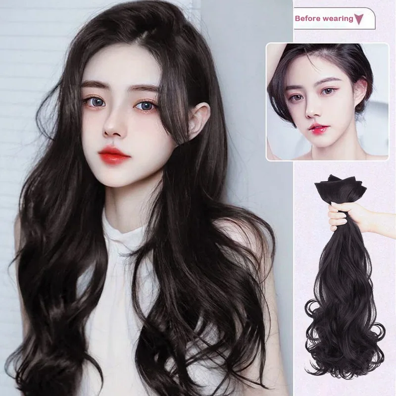 Synthetic Hair Extension Hair Pads Long Curly Clip In Hair Pieces Wigs Wavy Hair Heat-Resistant Fiber Natural Fake Hairpieces