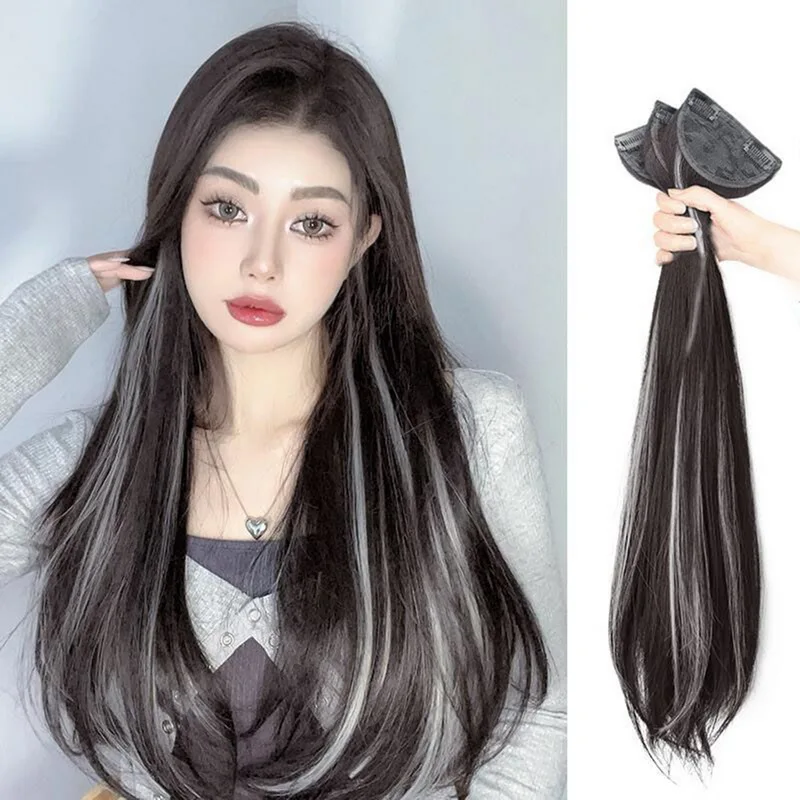 Synthetic Wigs Hair Extensions Long Straight Clip In Hairpiece One Pieces for Women Curly Wavy Natural Fake False Female Wig