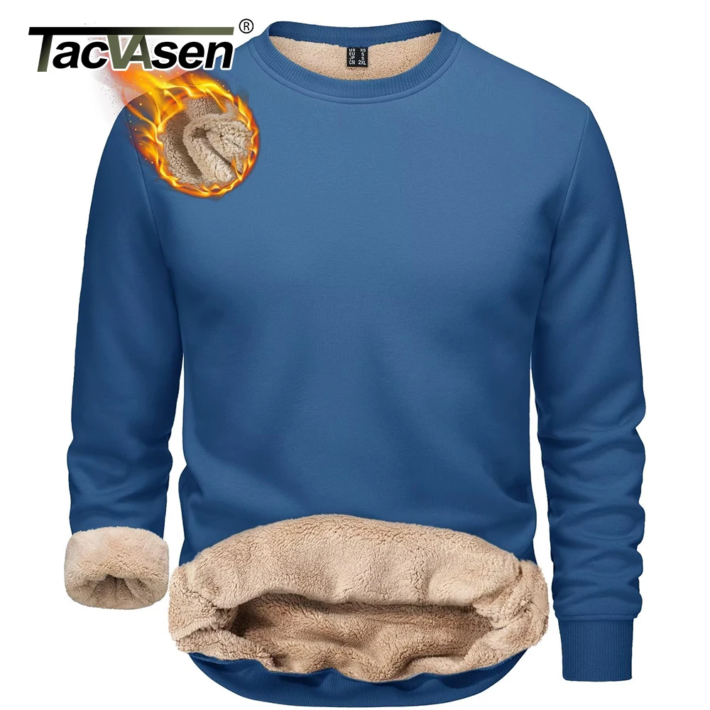 TACVASEN Winter Thicken Fleece Crewneck Sweatshirt Mens Warm Sherpa Lined Heavy Winter Pullover Basic Tops Shirts No Hood Hoodie