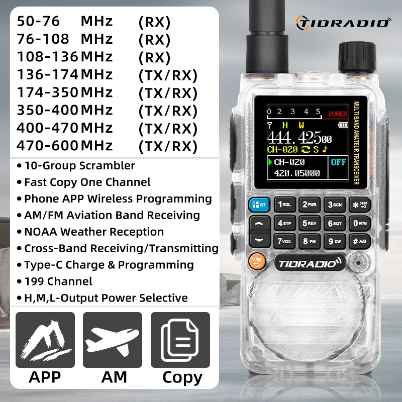 TIDRADIO H3 Walkie Talkie Air Band Long Range Two Way Radio Phone APP Wireless Programming Ham GMRS Type-C Programming & Charge