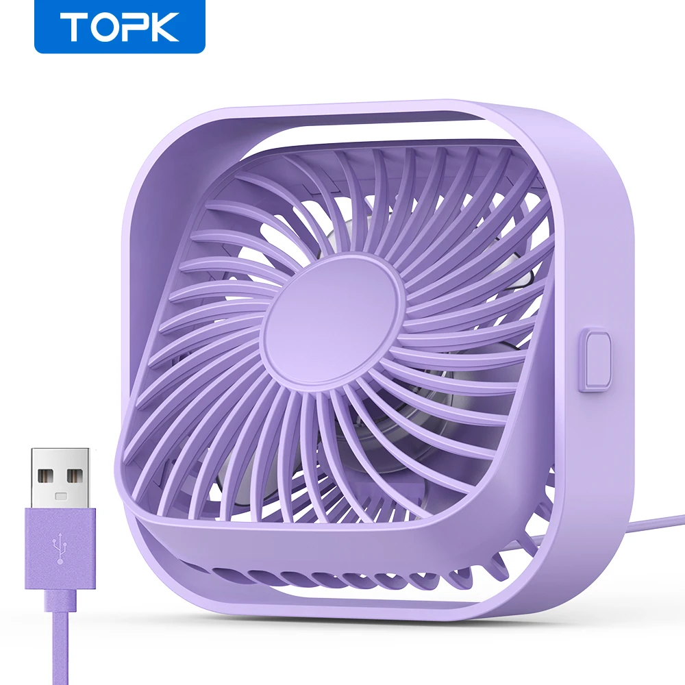 TOPK USB Desk Fan Strong Airflow & Quiet Operation 3 Speed Wind Portable Small Fan 360° Rotatable Head for Home Office Table