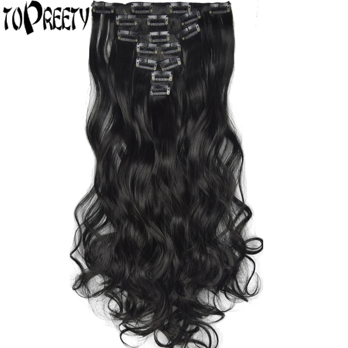 TOPREETY Synthetic Hair Fiber Heat Resistant Body Wave 7pcs/set Clip in Hair Extensions 7008