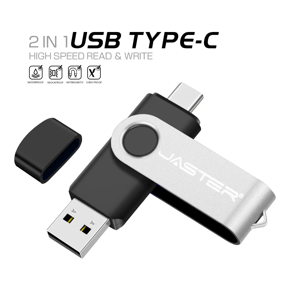 TYPE-C USB Flash Drive 64GB High Speed OTG Pen Drive 32GB Free Key Chain Pendrive for Mobile Phone Silver Memory Stick 16GB