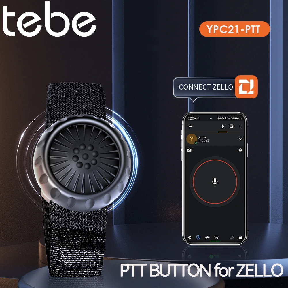 Tebe Wireless Bluetooth PTT Walkie Talkie Control Button with Adjustable Strap for IOS Android Phone Zello Push-to-Talk Button