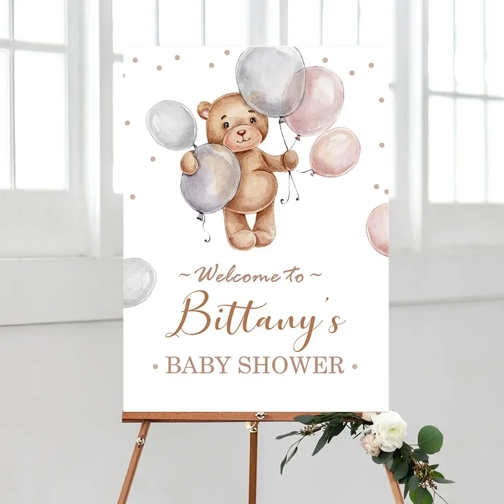 Teddy Bear Baby Shower Welcome Sign: Canvas Painting, Bear Themed Wall Art – Nordic Posters, Prints for Kids Room Decor, Nursery