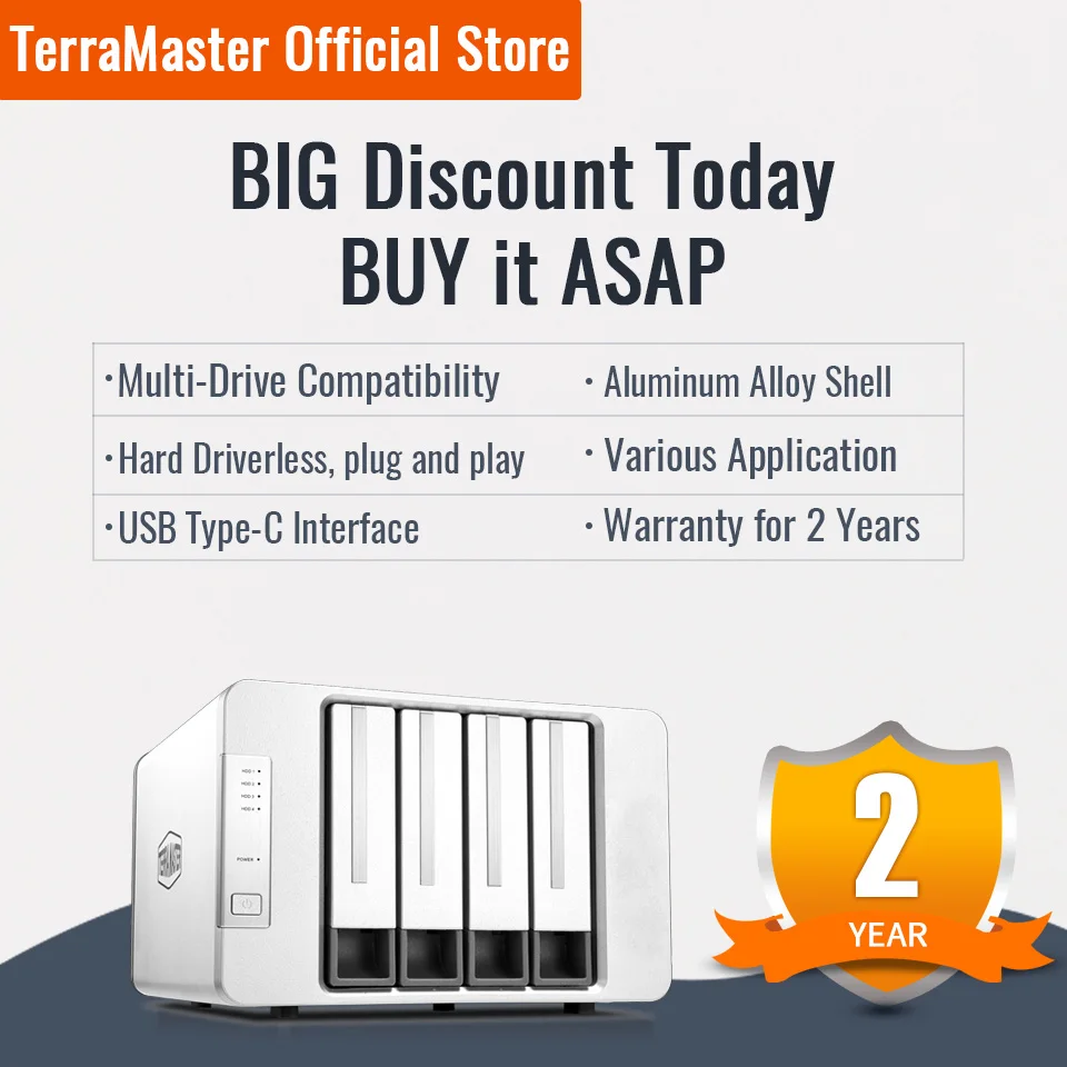 TerraMaster D4-300 USB 3.1(Gen1) Type-C Storage External Hard Drive Enclosure Hot Swappable (Diskless)