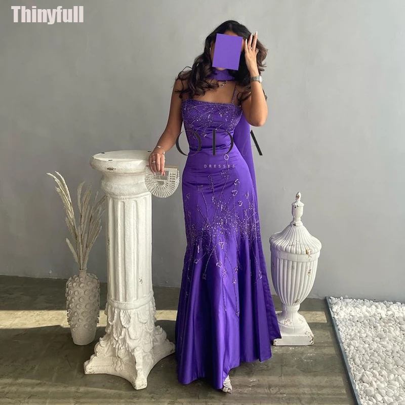 Thinyfull Mermaid Saudi Arabia Purple Prom Dress Strapless Sleeveless Evening Party Dresses Sequin Satin Formal Occasion Gown