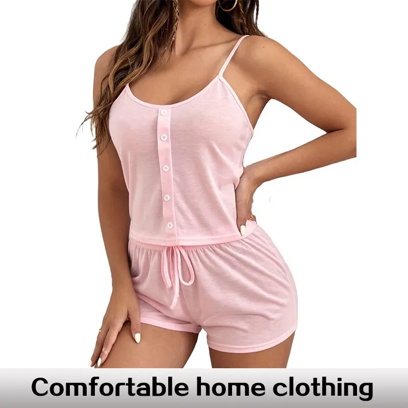 Two Pieces Set Women’S Pajama Fashion Sexy Lingerie Camisoles Silk Satin Top Shorts Pajamas Set Ladies Loungewear Homewear