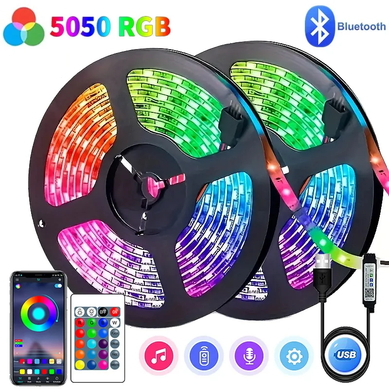 USB Led Strip Lights RGB 5050 Luces Led Light 1-30M Color Changing Flexible Ribbon Tape TV AgainLight Room Decoration Lighting