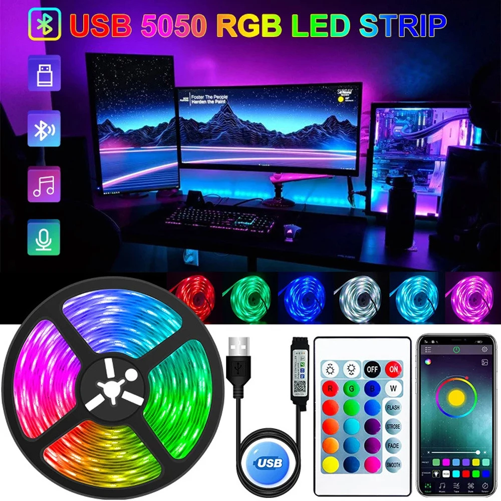 USB living room decoration light strip 20M LED light strip Christmas decoration light strip RGB 5050 living room LED  light stri