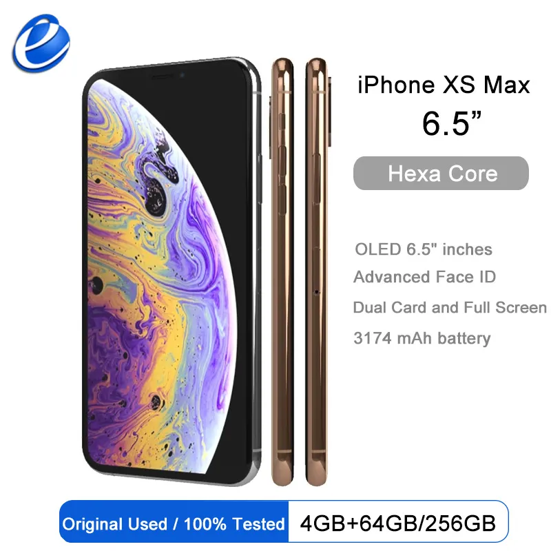 Unlocked Original iPhone XS Max 256G 6.5-inch RAM 4GB ROM 64GB/256GB Smartphone Phone With Dual Card and Full Screen